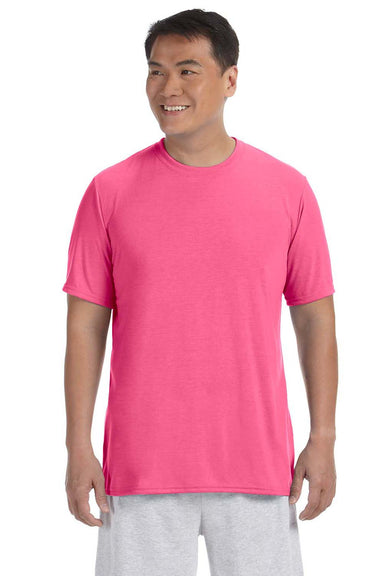Gildan G420 Mens Performance Jersey Moisture Wicking Short Sleeve Crewneck T-Shirt Safety Pink Front