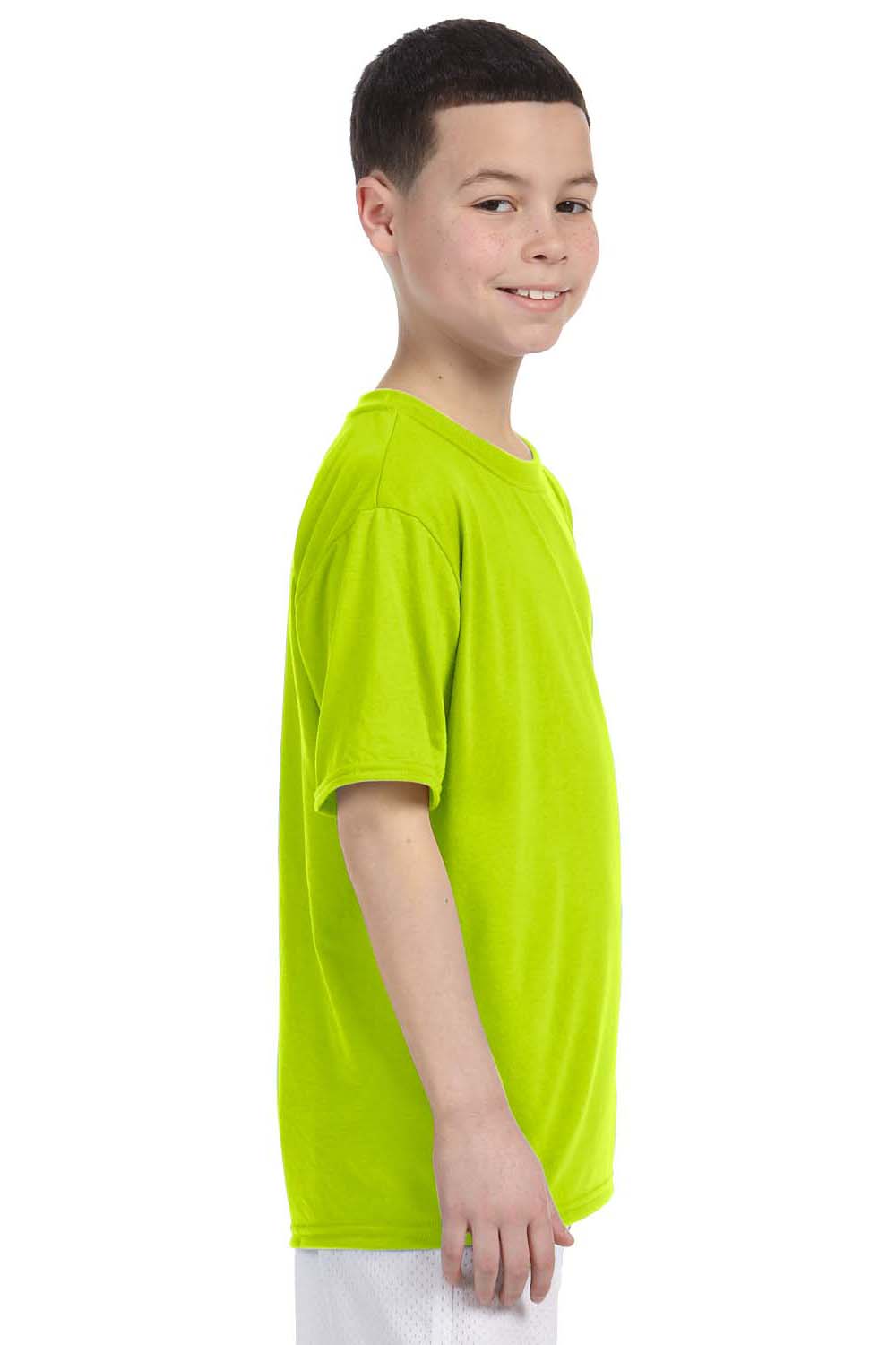 Gildan G420B Youth Performance Jersey Moisture Wicking Short Sleeve Crewneck T-Shirt Safety Green Side