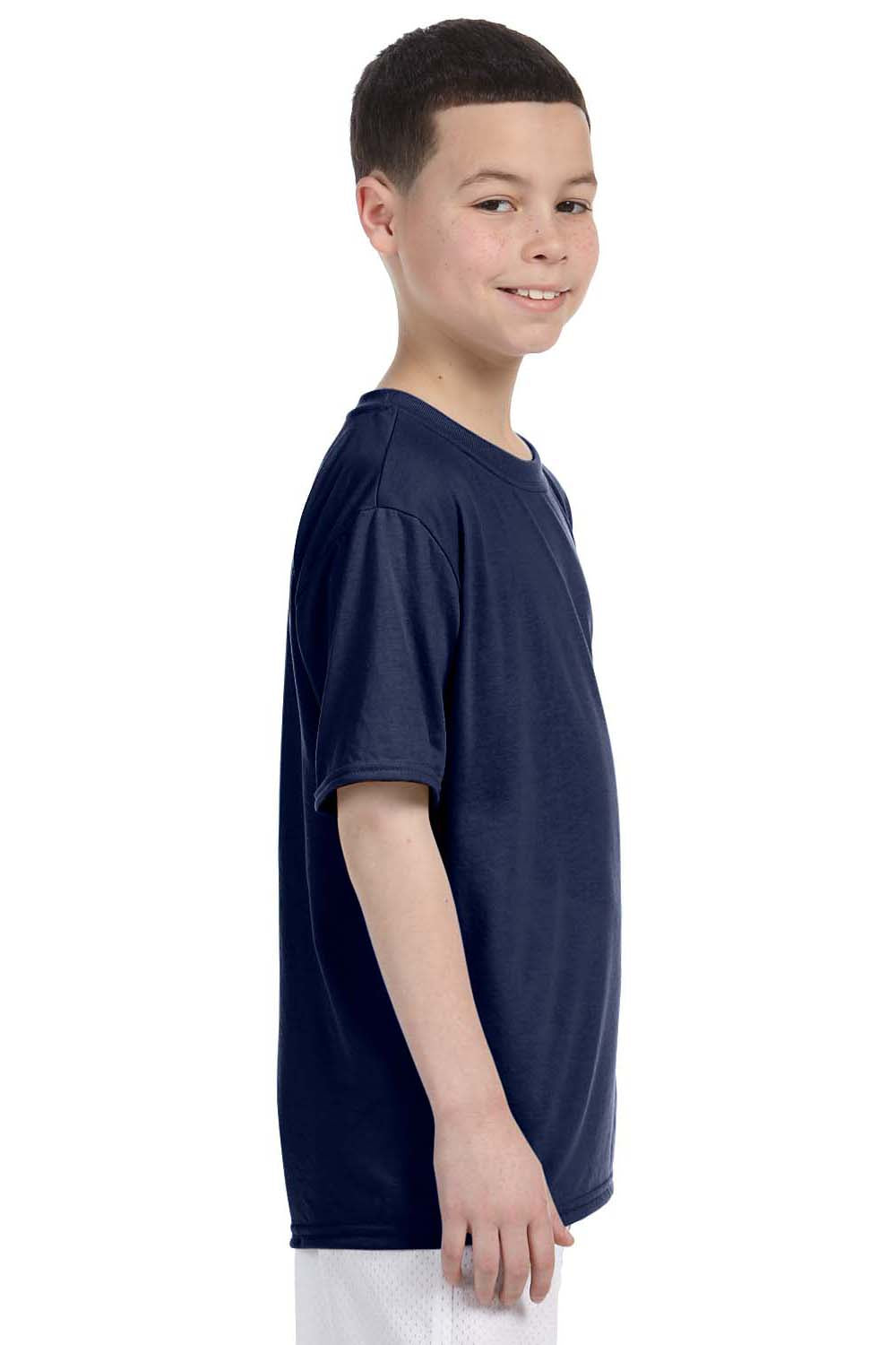 Gildan G420B Youth Performance Jersey Moisture Wicking Short Sleeve Crewneck T-Shirt Navy Blue Side