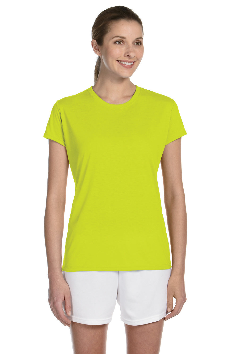 Gildan G420L Womens Performance Jersey Moisture Wicking Short Sleeve Crewneck T-Shirt Safety Green Front