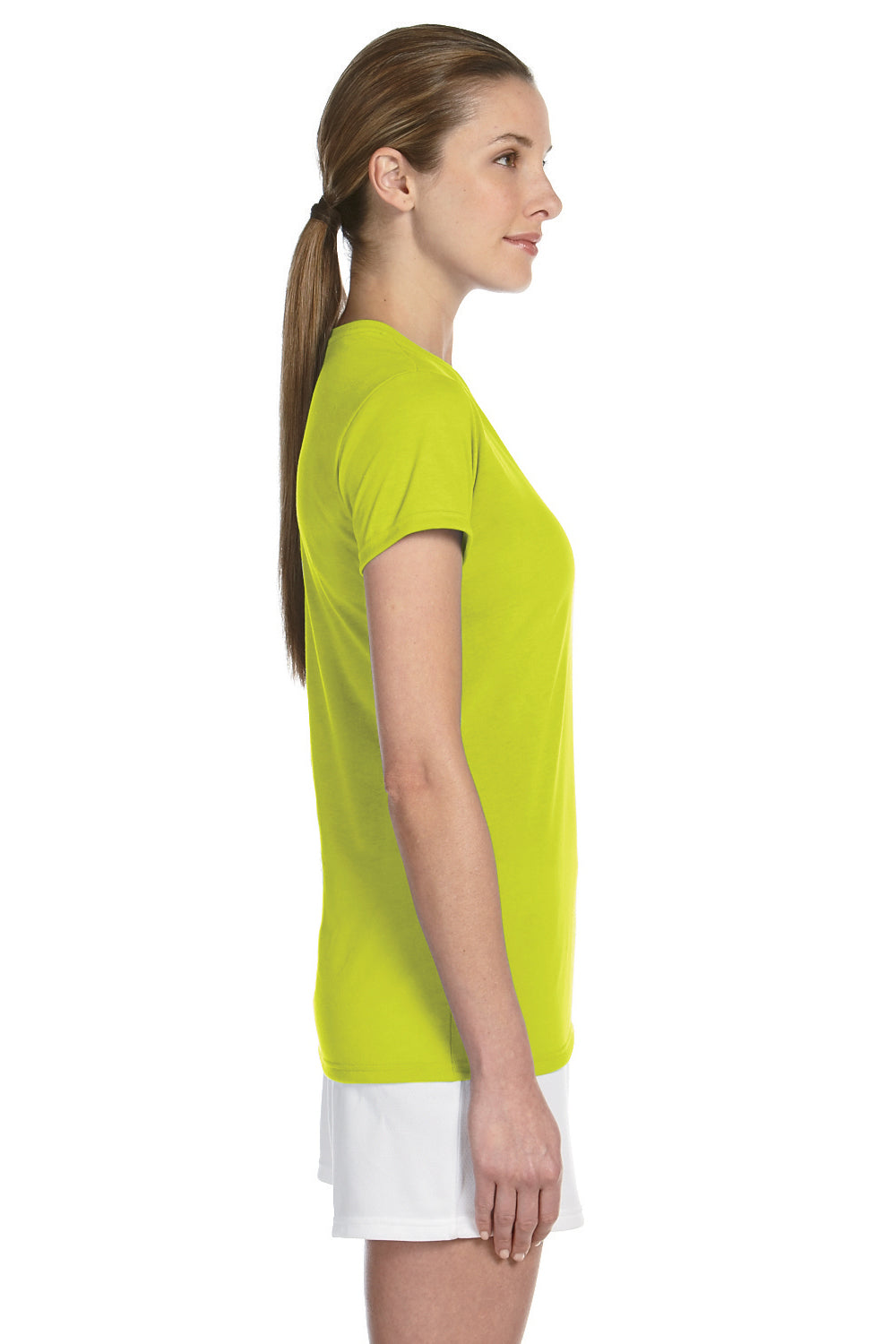 Gildan G420L Womens Performance Jersey Moisture Wicking Short Sleeve Crewneck T-Shirt Safety Green Side