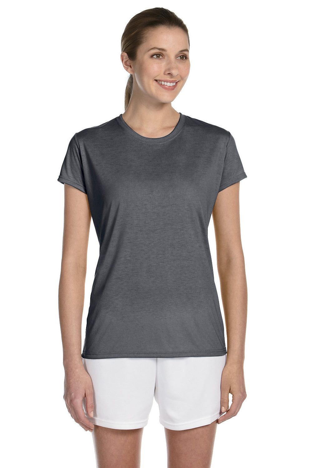Gildan G420L Womens Performance Jersey Moisture Wicking Short Sleeve Crewneck T-Shirt Charcoal Grey Front