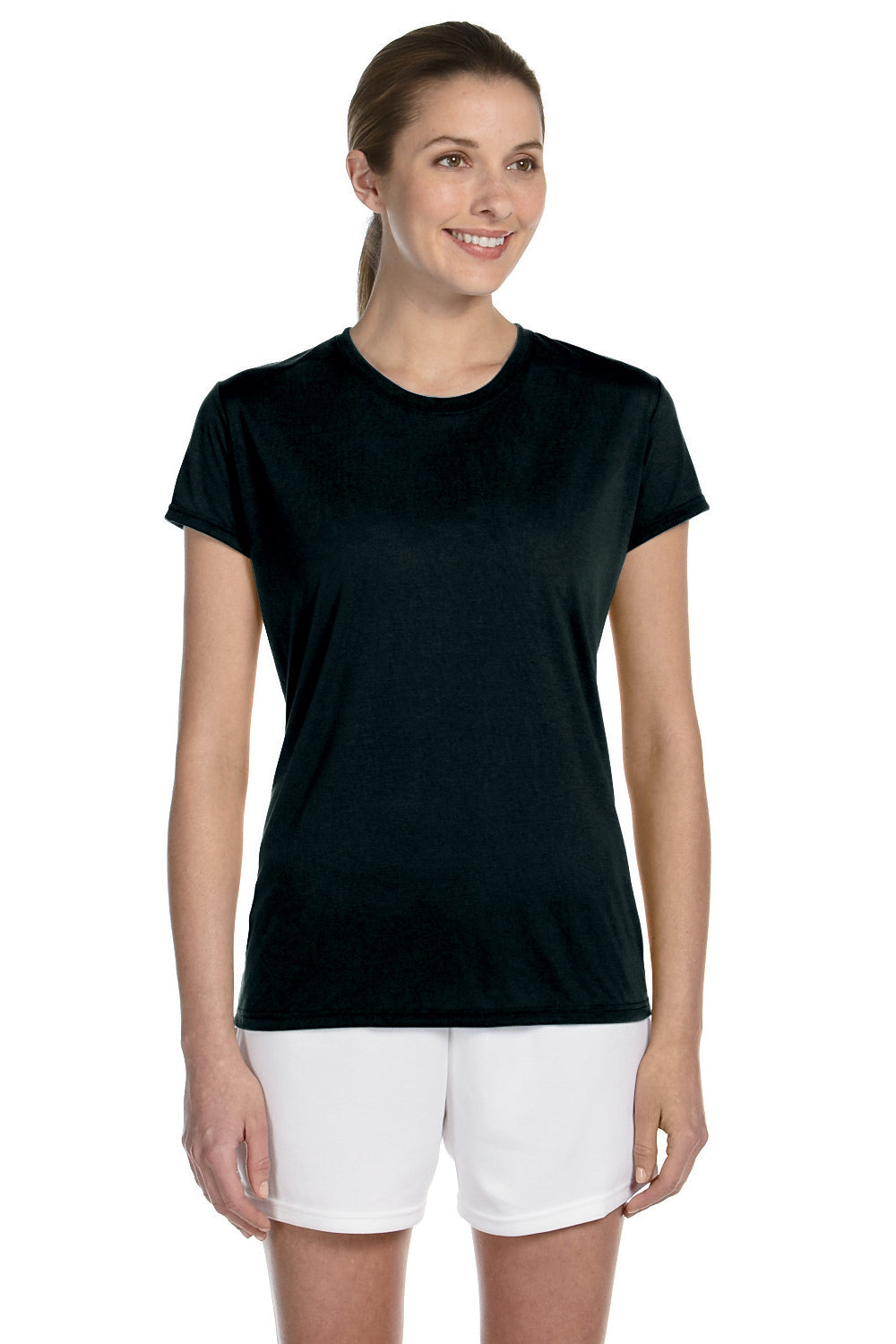 Gildan G420L Womens Performance Jersey Moisture Wicking Short Sleeve Crewneck T-Shirt Black Front
