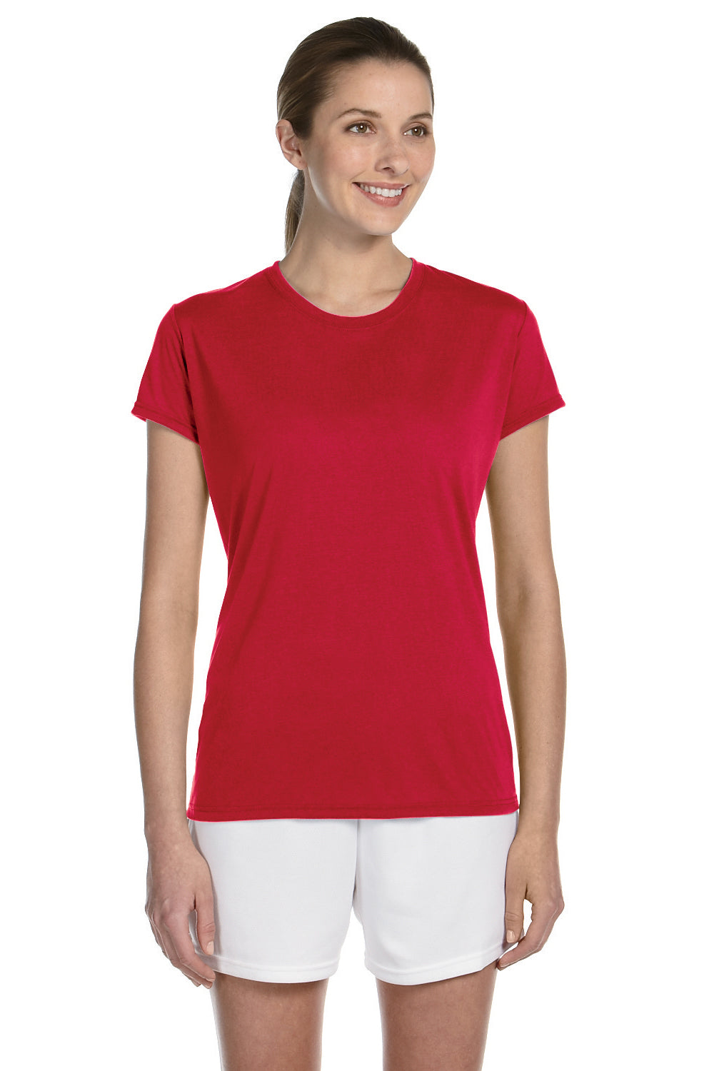 Gildan G420L Womens Performance Jersey Moisture Wicking Short Sleeve Crewneck T-Shirt Red Front