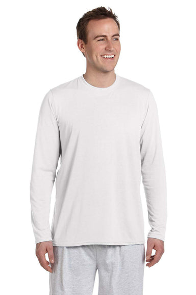 Gildan G424 Mens Performance Jersey Moisture Wicking Long Sleeve Crewneck T-Shirt White Front