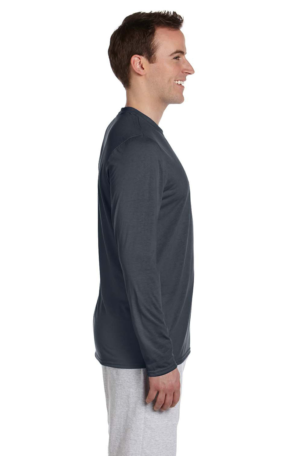 Gildan G424 Mens Performance Jersey Moisture Wicking Long Sleeve Crewneck T-Shirt Charcoal Grey Side