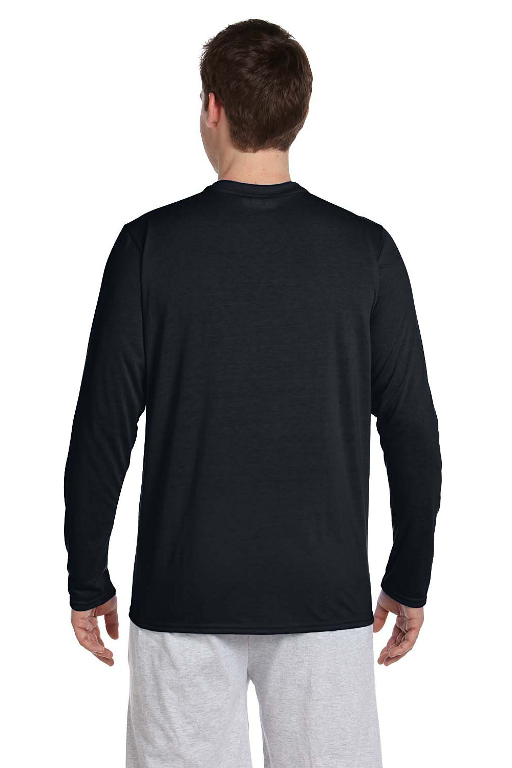 Gildan G424 Mens Performance Jersey Moisture Wicking Long Sleeve Crewneck T-Shirt Black Back