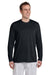Gildan G424 Mens Performance Jersey Moisture Wicking Long Sleeve Crewneck T-Shirt Black Front