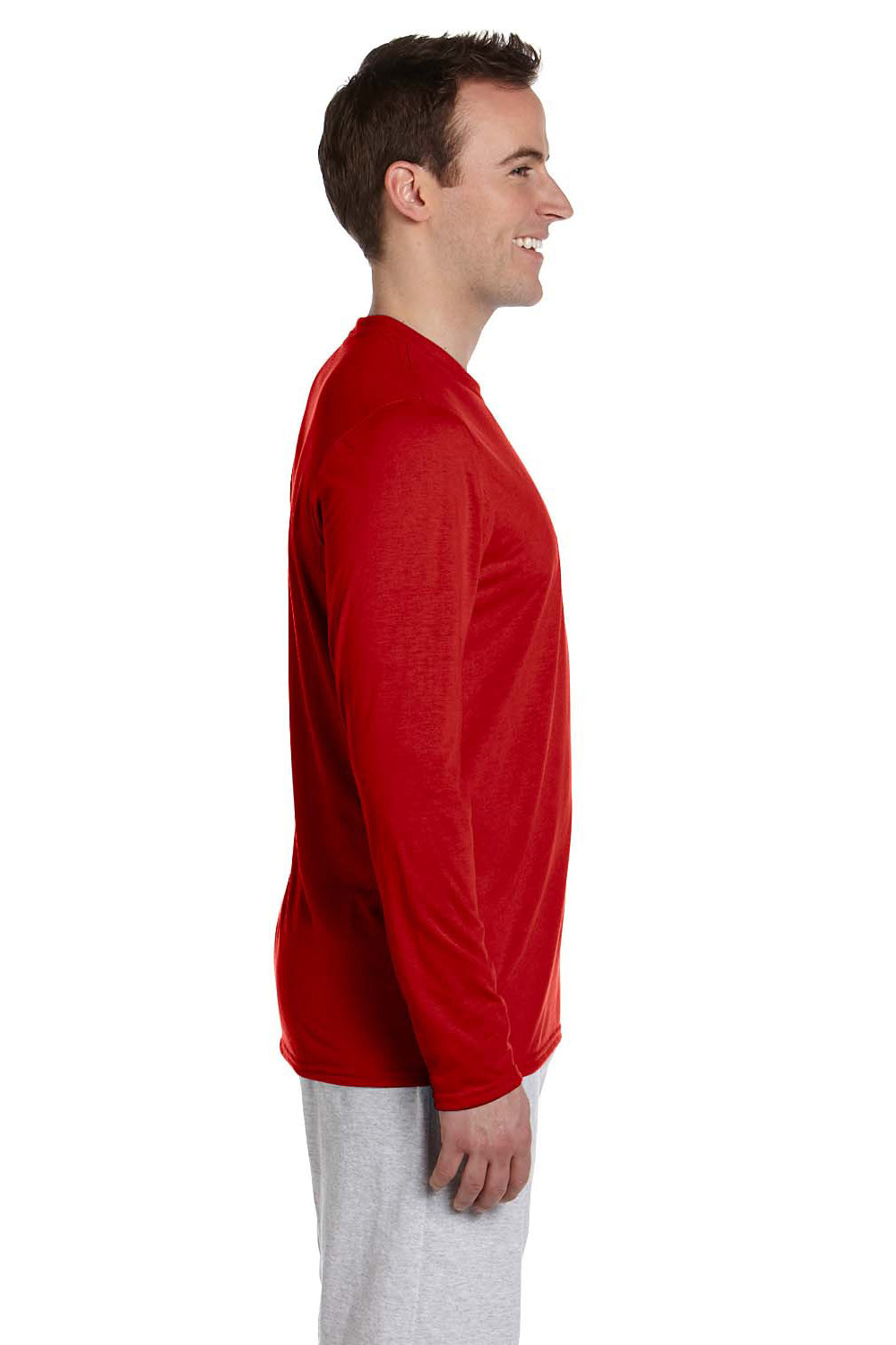 Gildan G424 Mens Performance Jersey Moisture Wicking Long Sleeve Crewneck T-Shirt Red Side