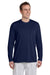 Gildan G424 Mens Performance Jersey Moisture Wicking Long Sleeve Crewneck T-Shirt Navy Blue Front