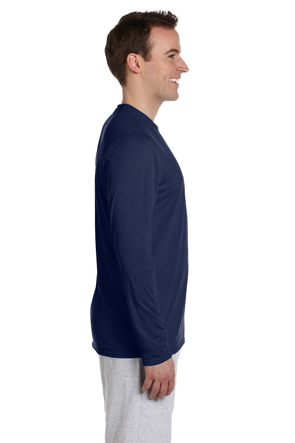 Gildan G424 Mens Performance Jersey Moisture Wicking Long Sleeve Crewneck T-Shirt Navy Blue Side