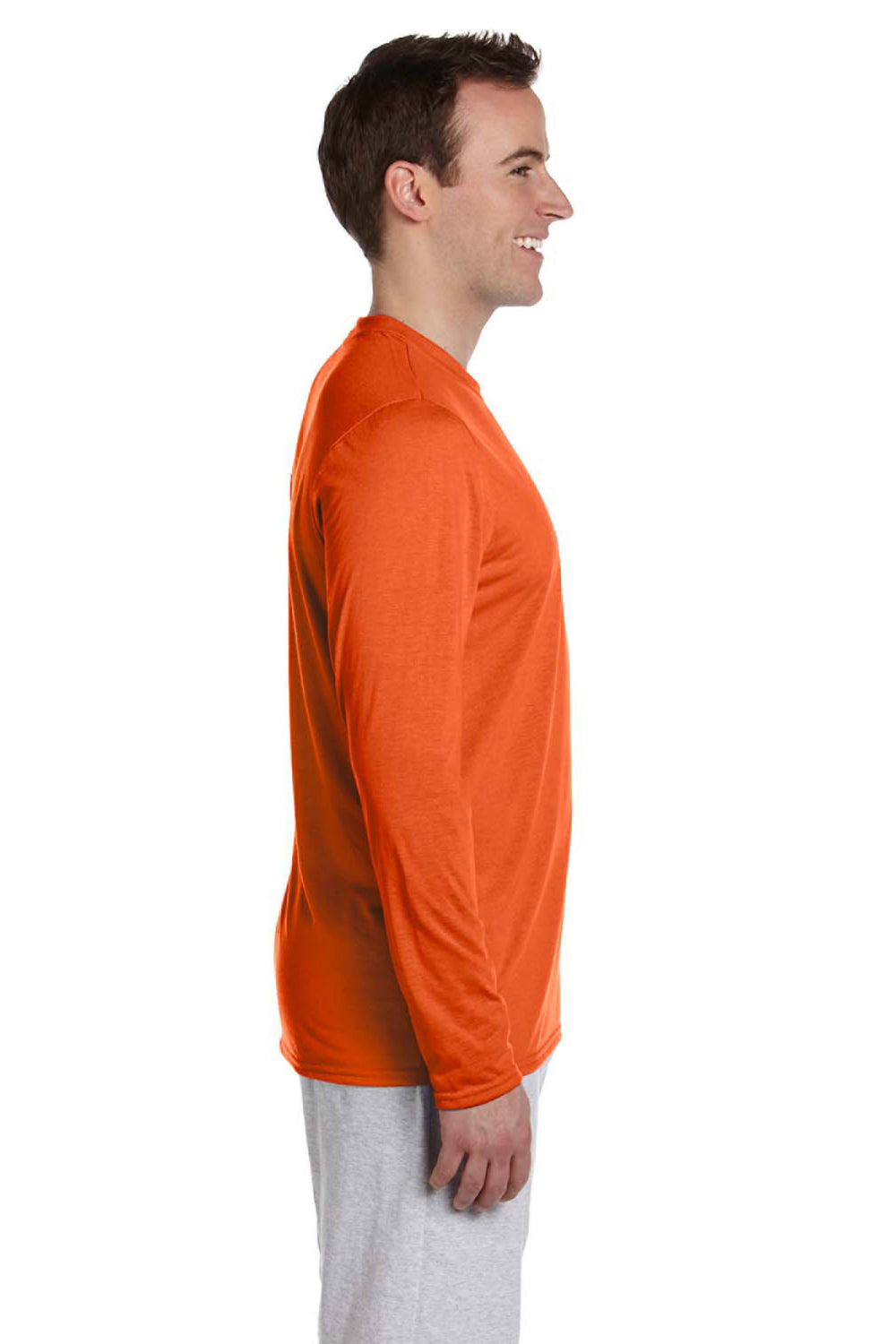 Gildan G424 Mens Performance Jersey Moisture Wicking Long Sleeve Crewneck T-Shirt Orange Side