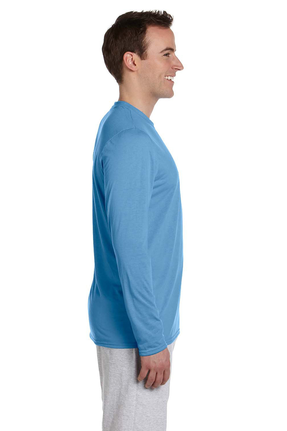 Gildan G424 Mens Performance Jersey Moisture Wicking Long Sleeve Crewneck T-Shirt Carolina Blue Side