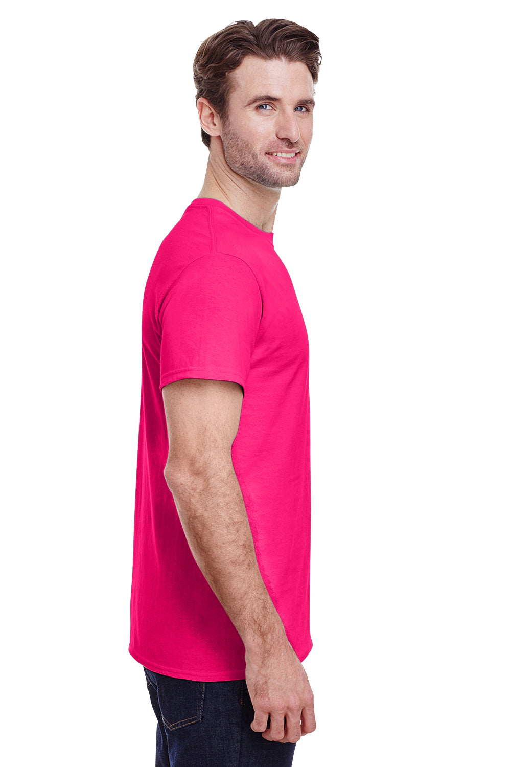 Gildan G500 Mens Short Sleeve Crewneck T-Shirt Heliconia Pink Side