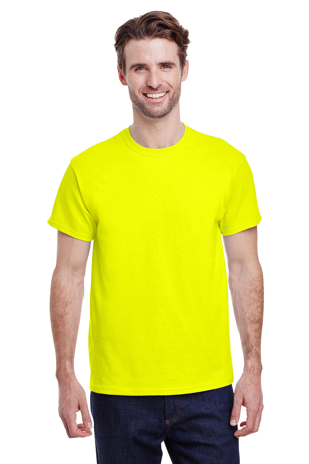 Gildan G500 Mens Short Sleeve Crewneck T-Shirt Safety Green Front