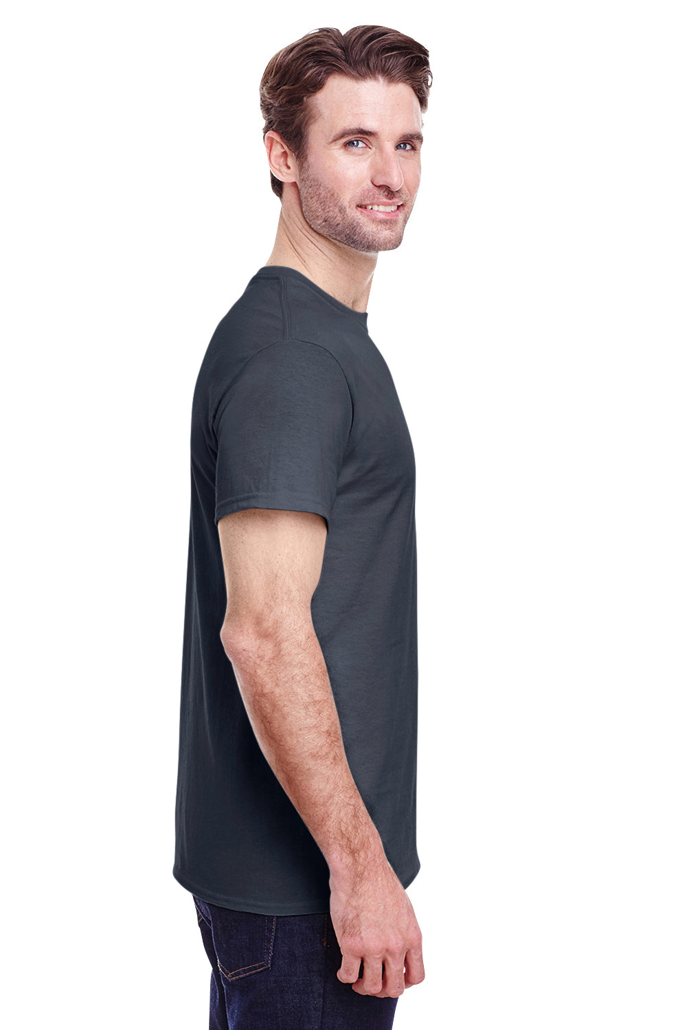 Gildan G500 Mens Short Sleeve Crewneck T-Shirt Charcoal Grey Side