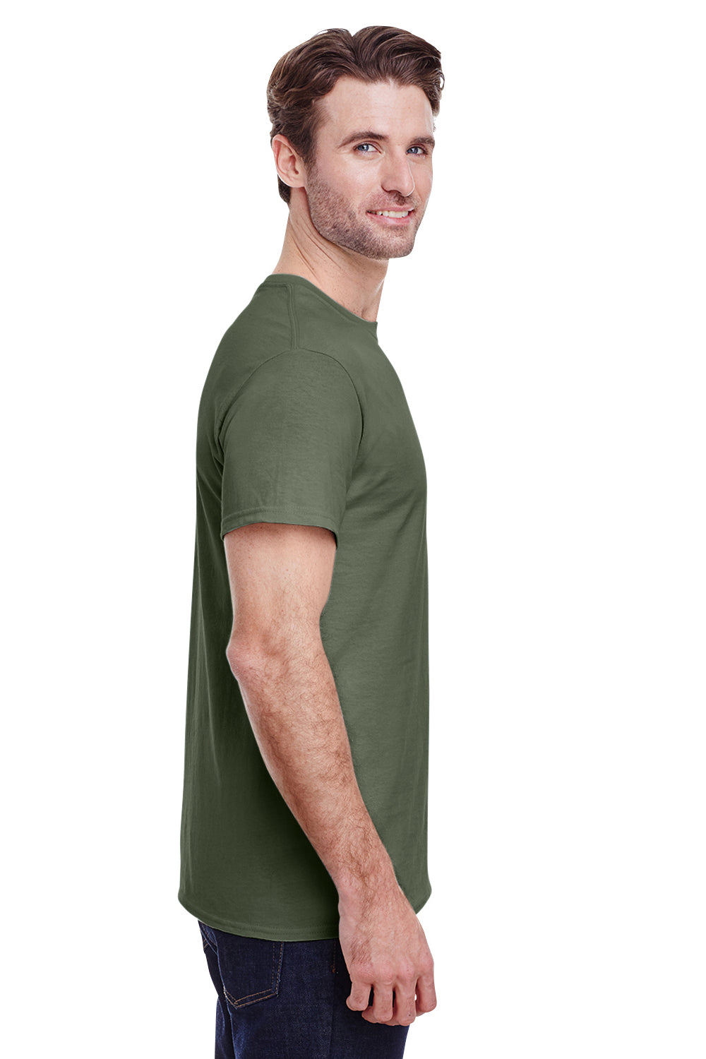 Gildan G500 Mens Short Sleeve Crewneck T-Shirt Military Green Side