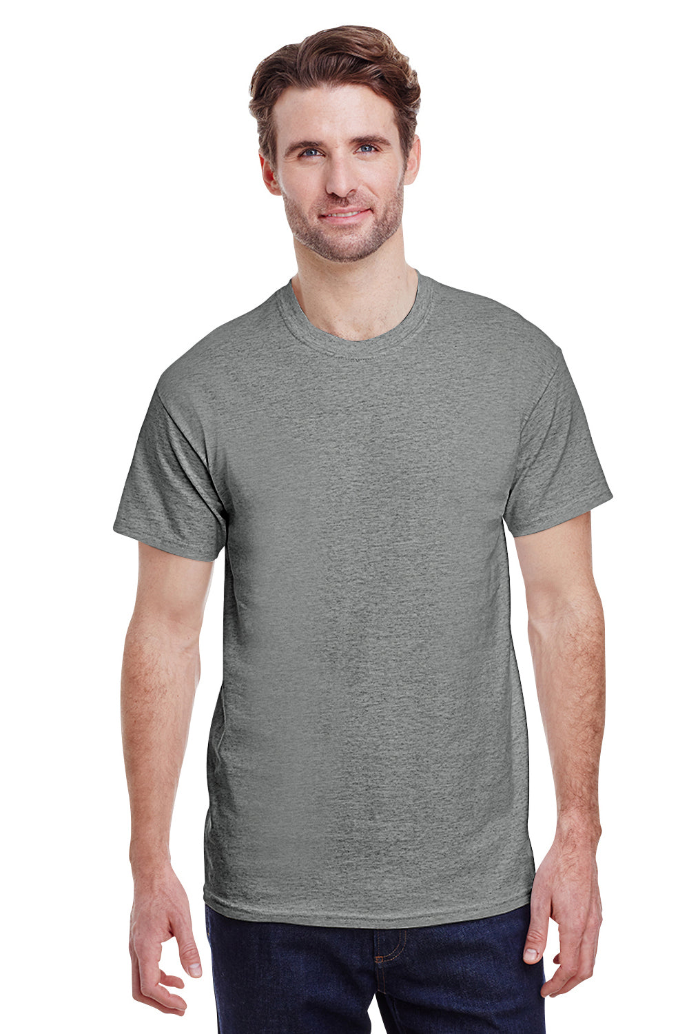 Gildan G500 Mens Short Sleeve Crewneck T-Shirt Heather Graphite Grey Front