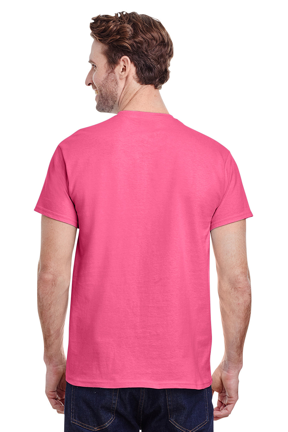Gildan G500 Mens Short Sleeve Crewneck T-Shirt Safety Pink Back