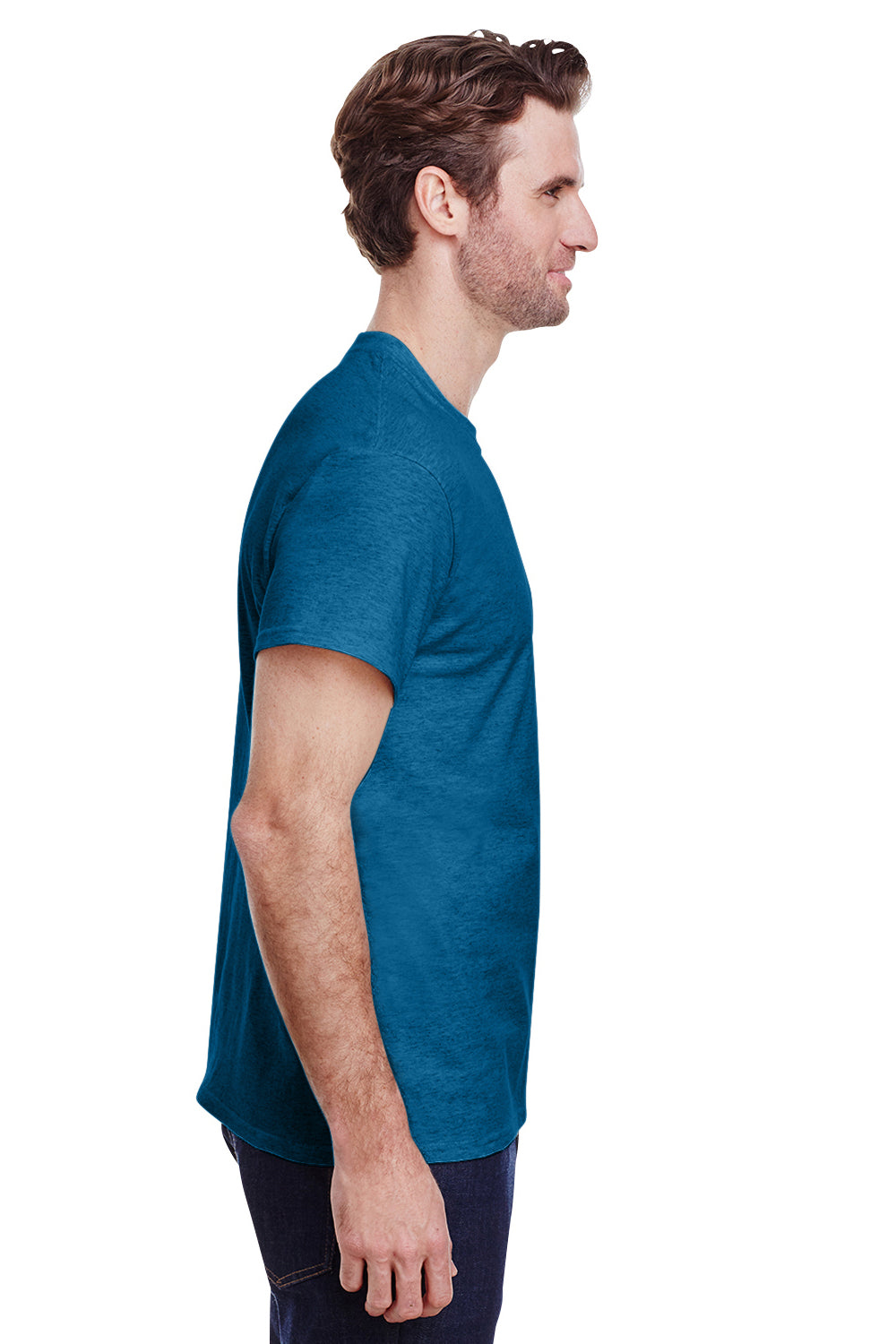 Gildan G500 Mens Short Sleeve Crewneck T-Shirt Antique Sapphire Blue Side