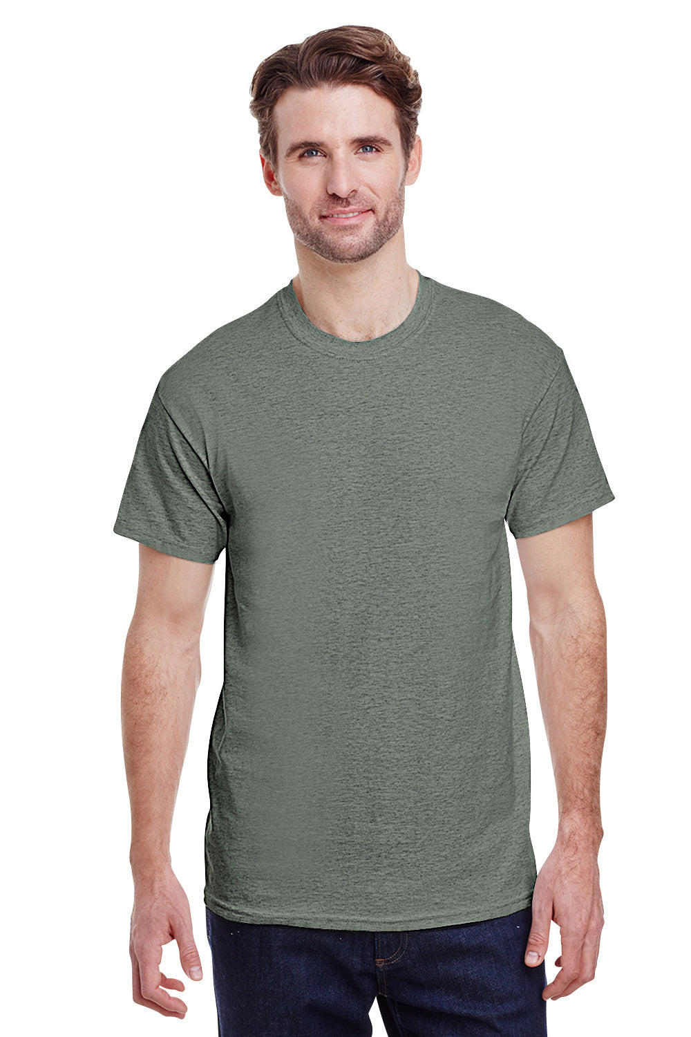 Gildan G500 Mens Short Sleeve Crewneck T-Shirt Heather Military Green Front