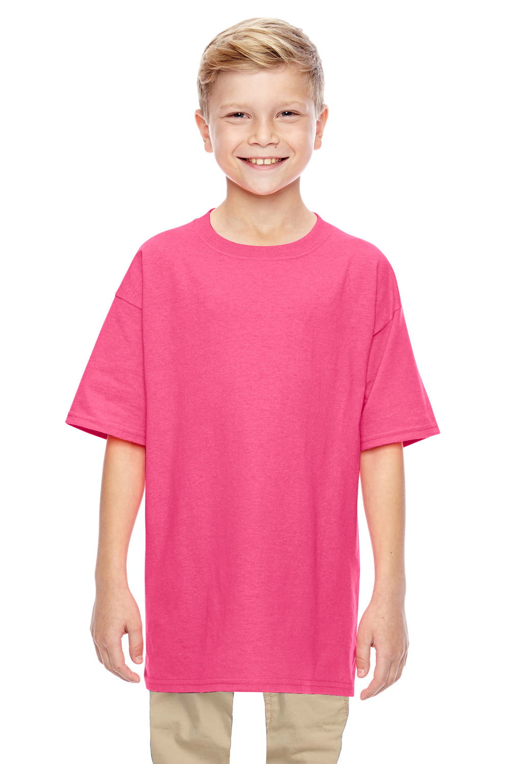 Gildan G500B Youth Short Sleeve Crewneck T-Shirt Safety Pink Front