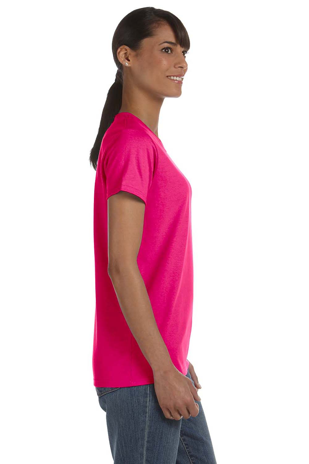 Gildan G500L Womens Short Sleeve Crewneck T-Shirt Heliconia Pink Side