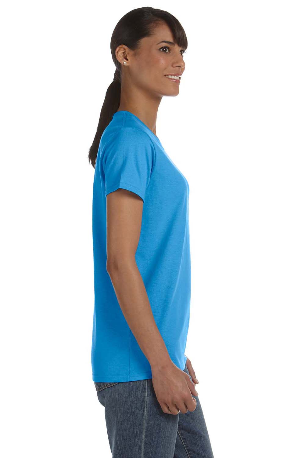 Gildan G500L Womens Short Sleeve Crewneck T-Shirt Heather Sapphire Blue Side