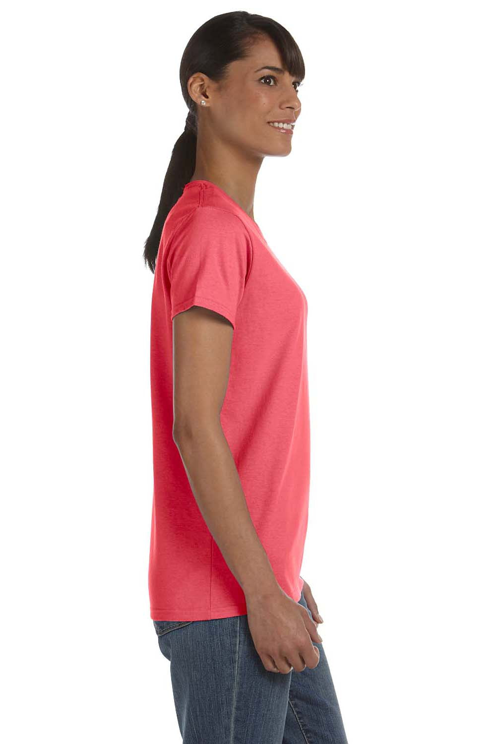 Gildan G500L Womens Short Sleeve Crewneck T-Shirt Coral Silk Pink Side
