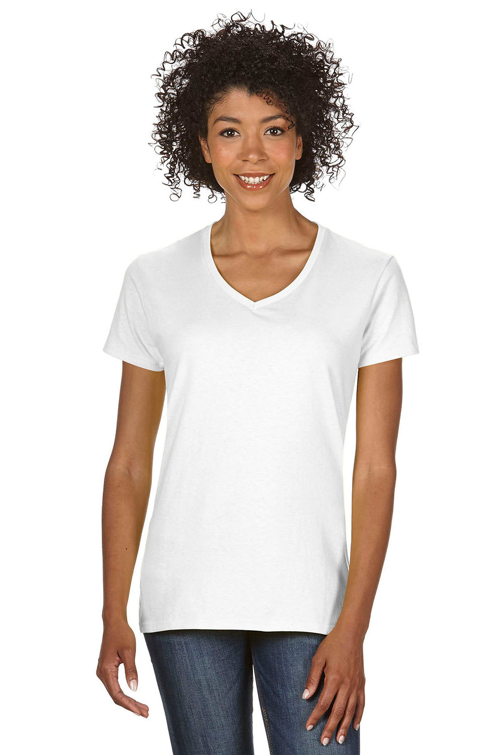 Gildan G500VL Womens Short Sleeve V-Neck T-Shirt White Front