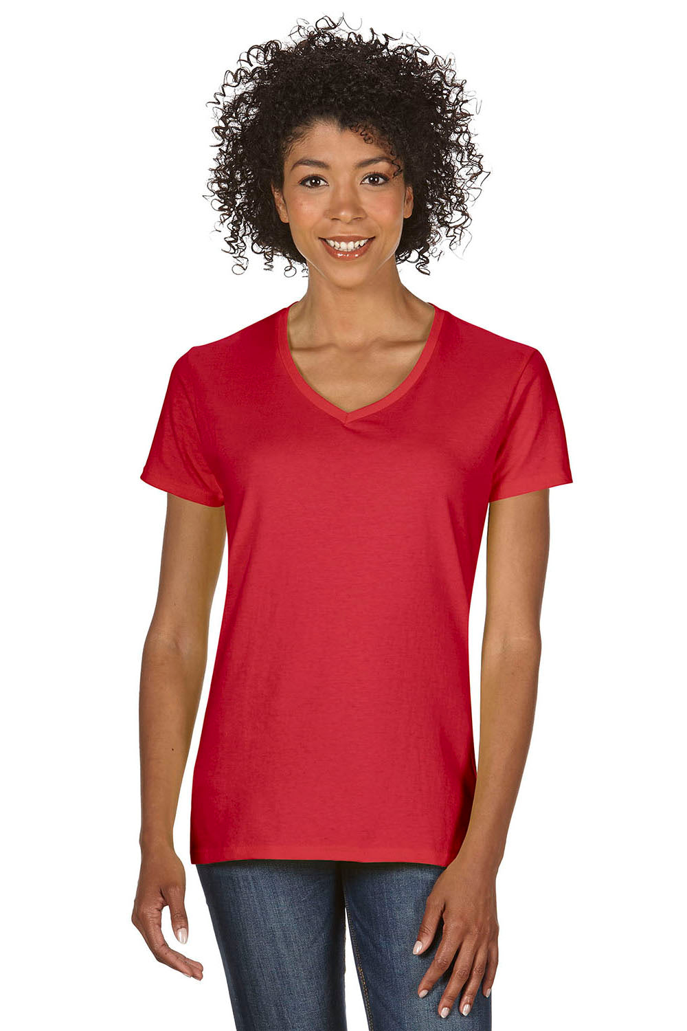 Gildan G500VL Womens Short Sleeve V-Neck T-Shirt Red Front
