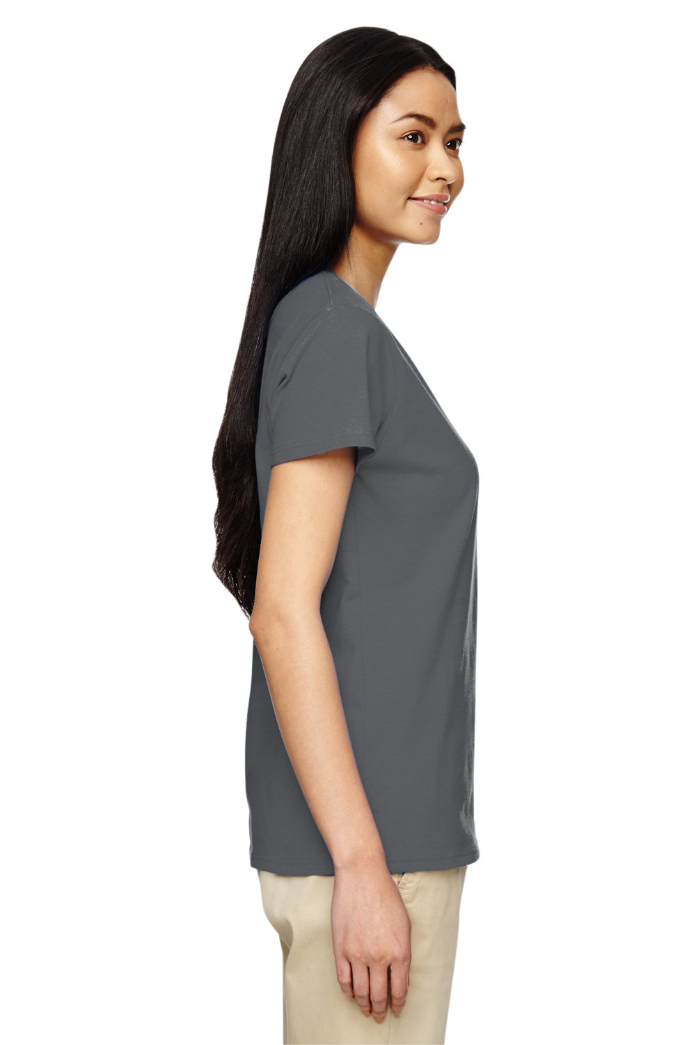 Gildan G500VL Womens Short Sleeve V-Neck T-Shirt Charcoal Grey Side