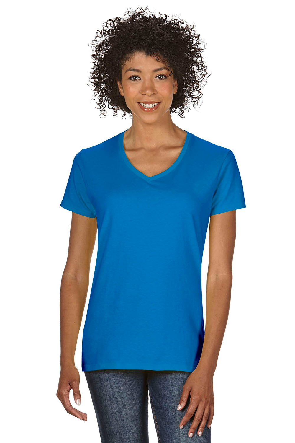 Gildan G500VL Womens Short Sleeve V-Neck T-Shirt Sapphire Blue Front