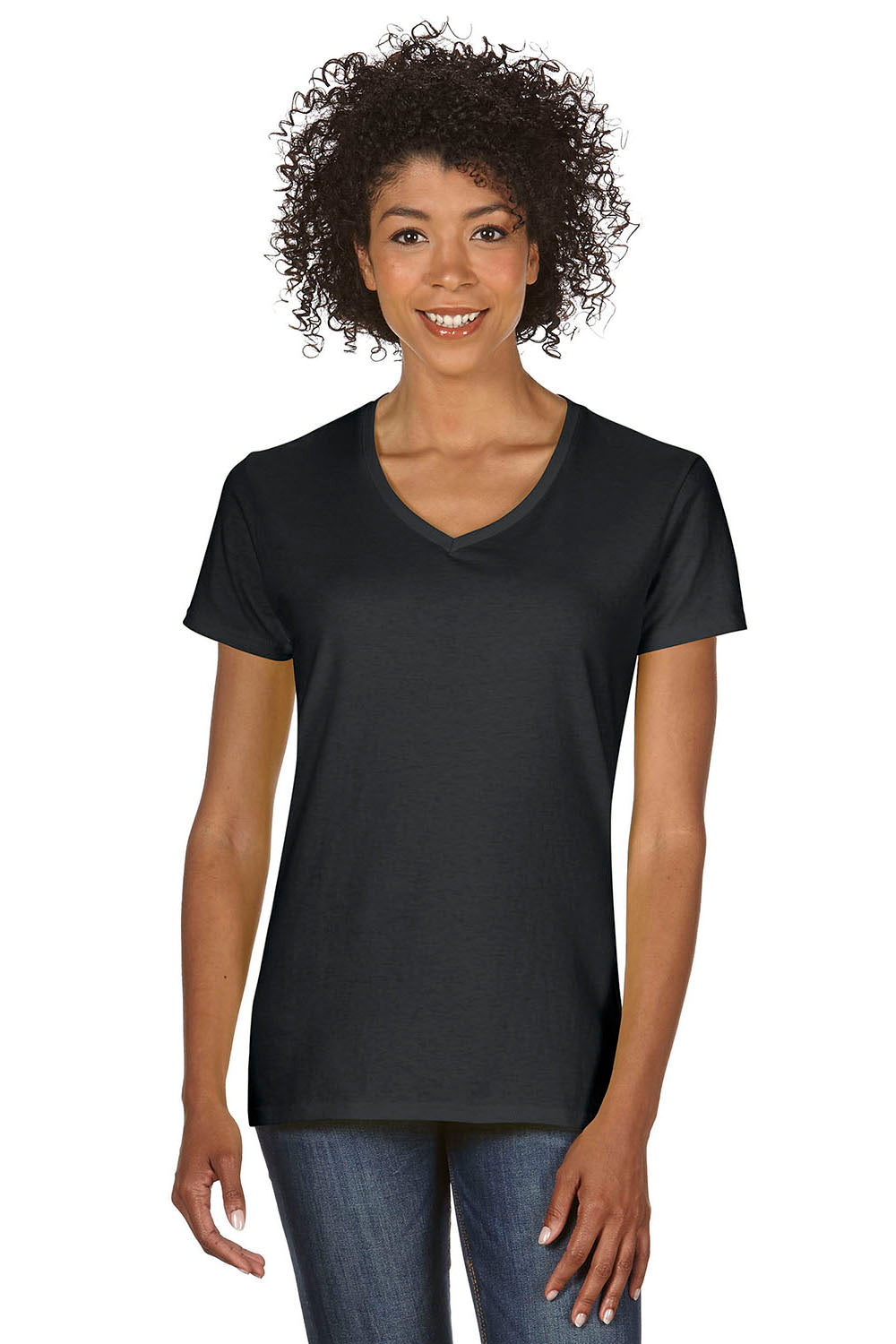 Gildan G500VL Womens Short Sleeve V-Neck T-Shirt Black Front