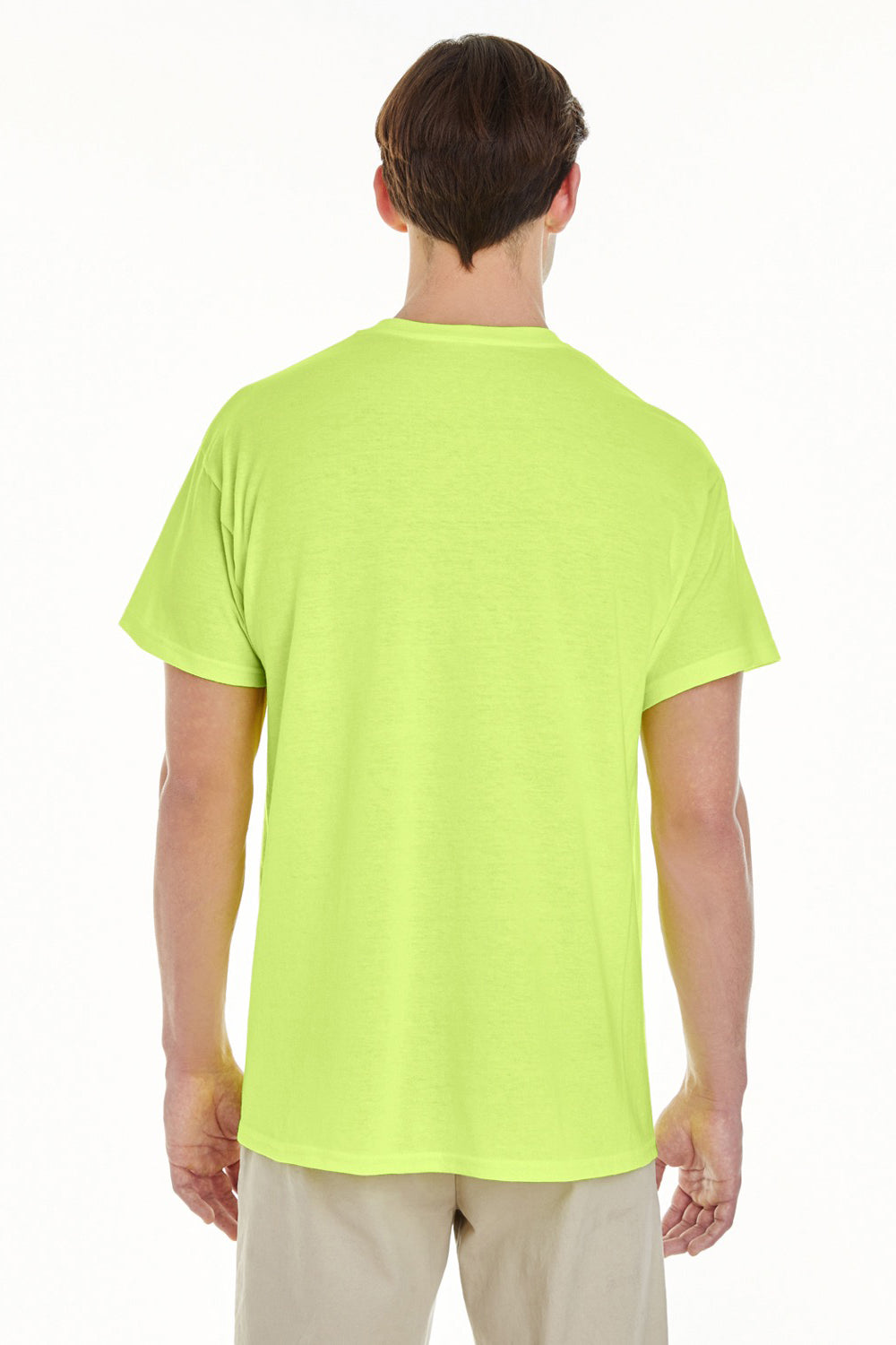 Gildan G530 Mens Short Sleeve Crewneck T-Shirt w/ Pocket Safety Green Back