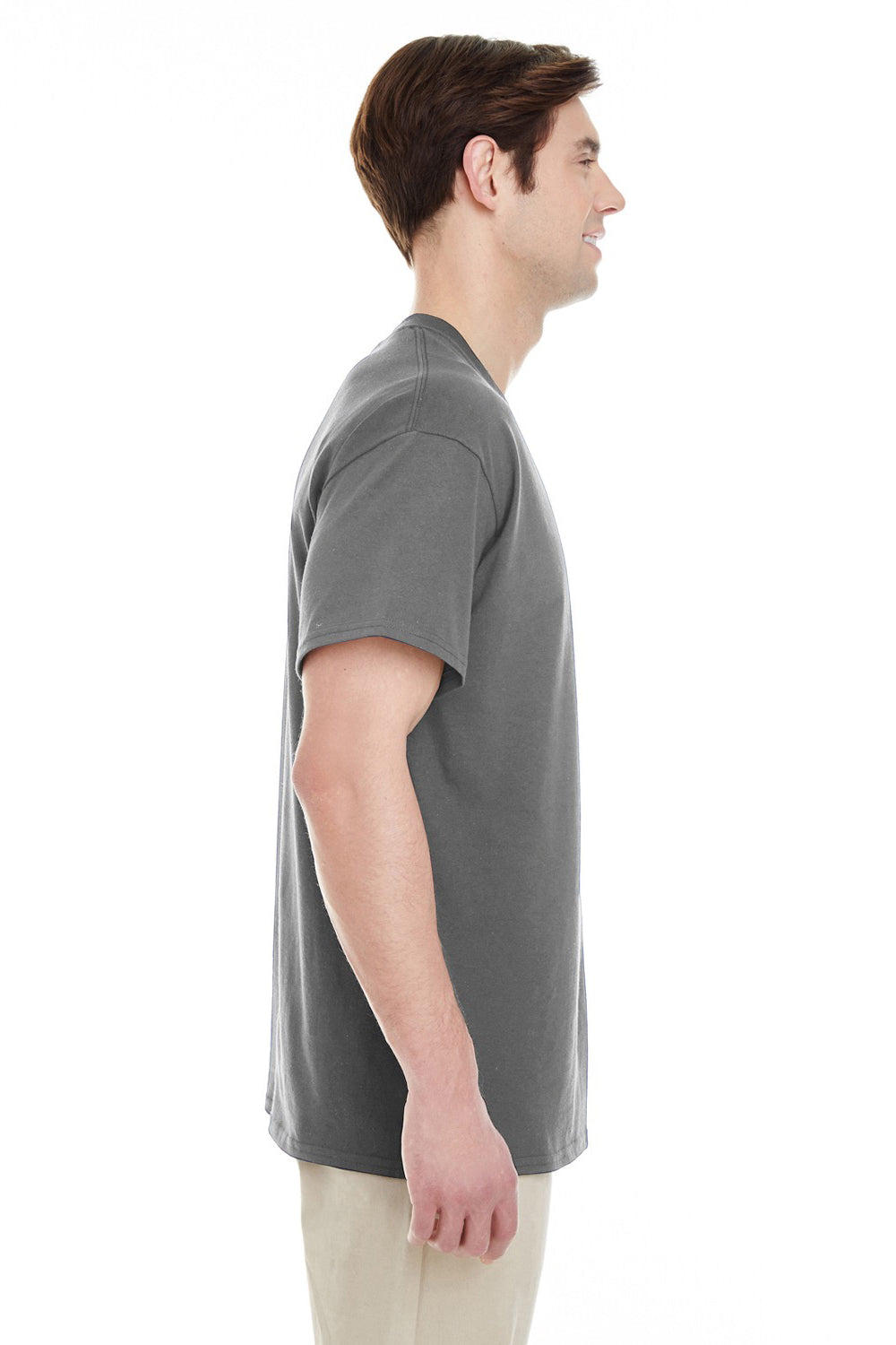 Gildan G530 Mens Short Sleeve Crewneck T-Shirt w/ Pocket Charcoal Grey Side