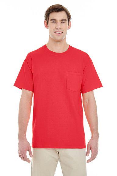 Gildan G530 Mens Short Sleeve Crewneck T-Shirt w/ Pocket Red Front