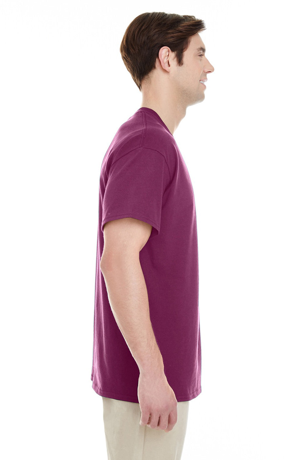 Gildan G530 Mens Short Sleeve Crewneck T-Shirt w/ Pocket Maroon Side