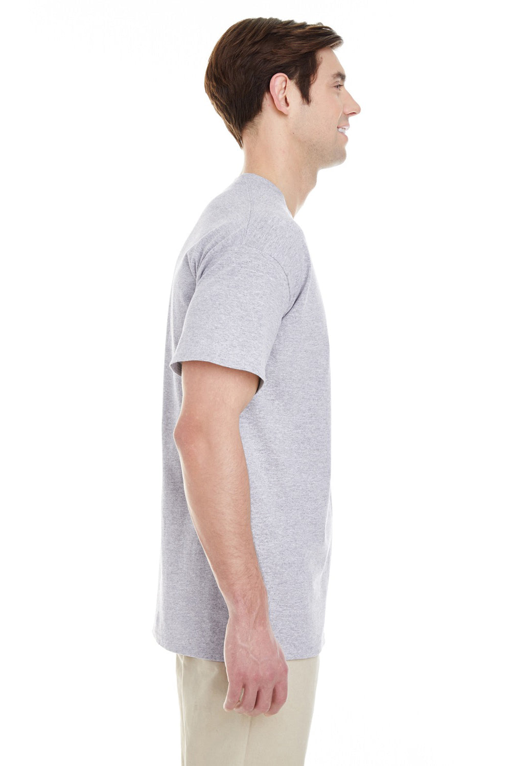 Gildan G530 Mens Short Sleeve Crewneck T-Shirt w/ Pocket Grey Side
