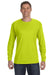 Gildan G540 Mens Long Sleeve Crewneck T-Shirt Safety Green Front