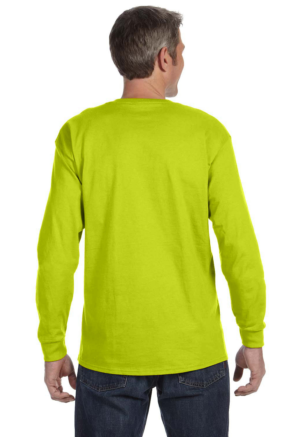 Gildan G540 Mens Long Sleeve Crewneck T-Shirt Safety Green Back