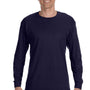 Gildan Mens Long Sleeve Crewneck T-Shirt - Navy Blue