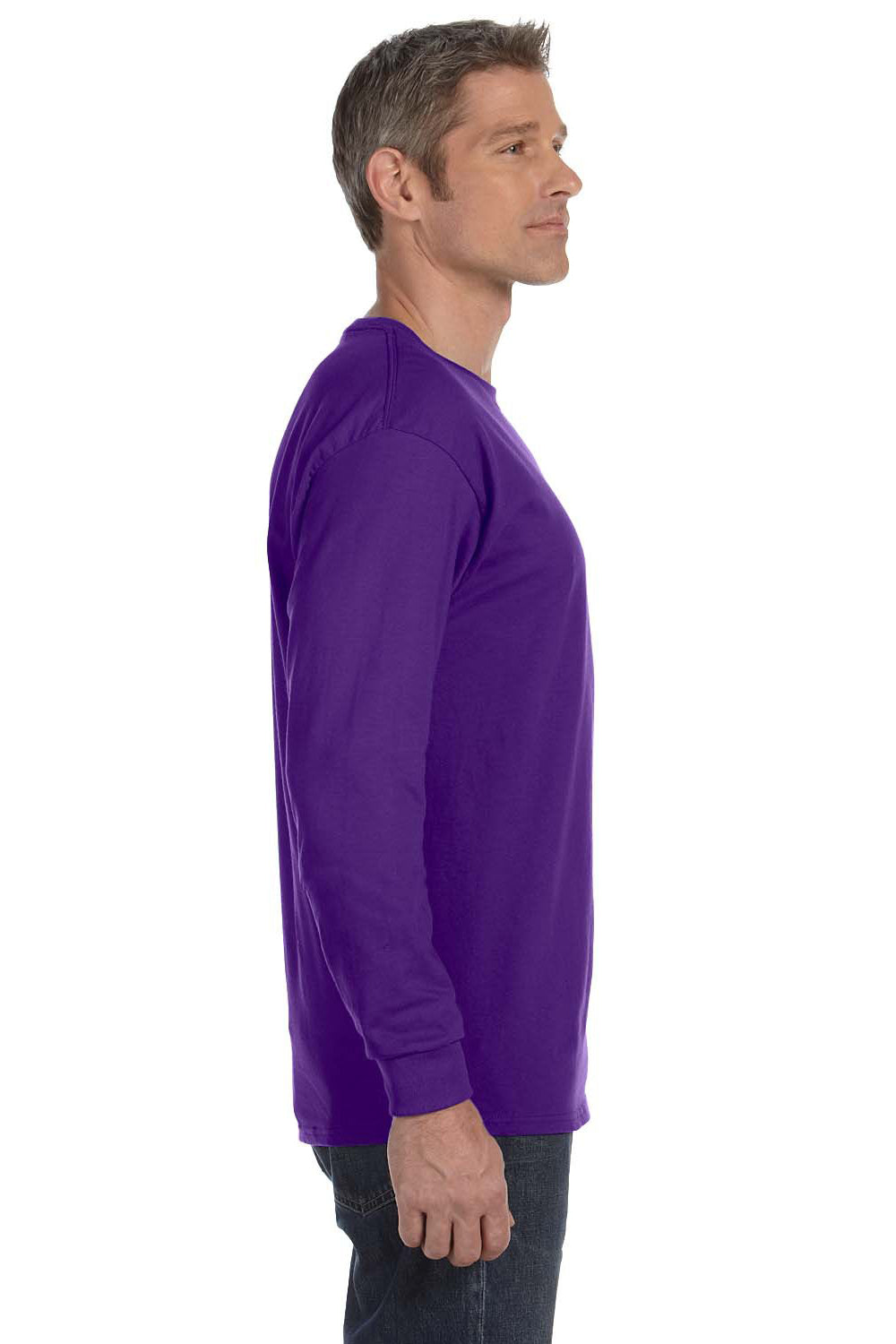 Gildan G540 Mens Long Sleeve Crewneck T-Shirt Purple Side