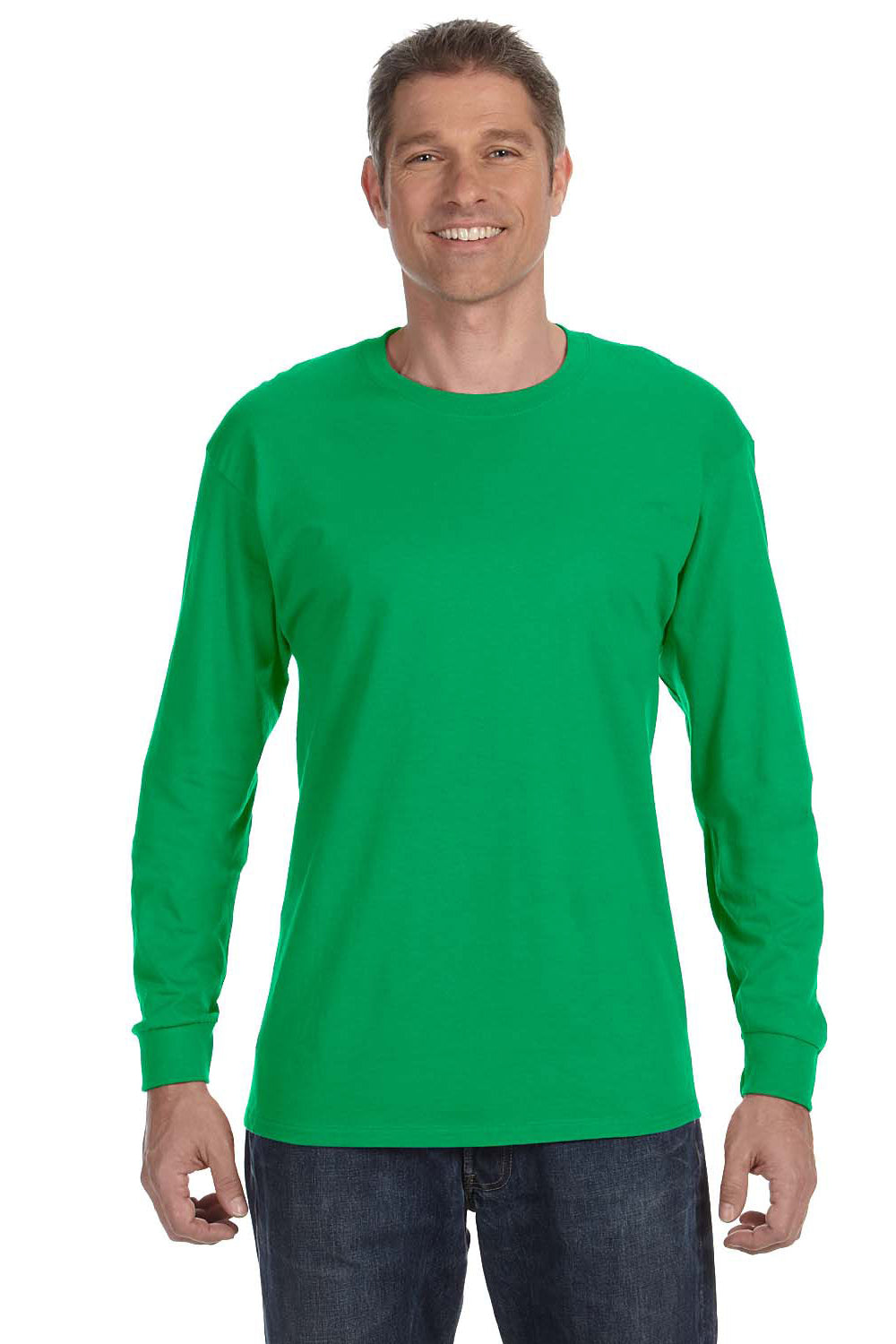 Gildan G540 Mens Long Sleeve Crewneck T-Shirt Irish Green Front