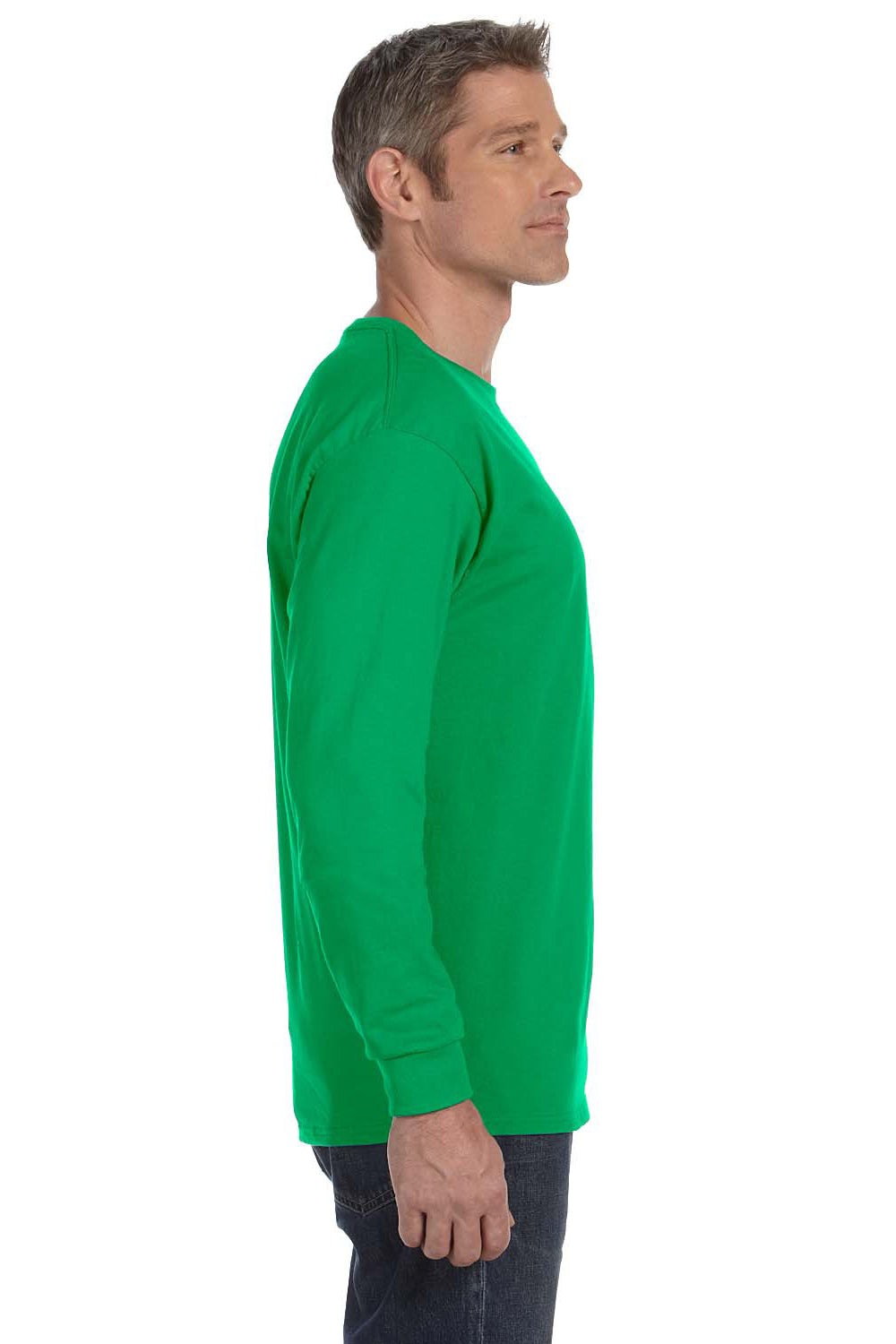 Gildan G540 Mens Long Sleeve Crewneck T-Shirt Irish Green Side