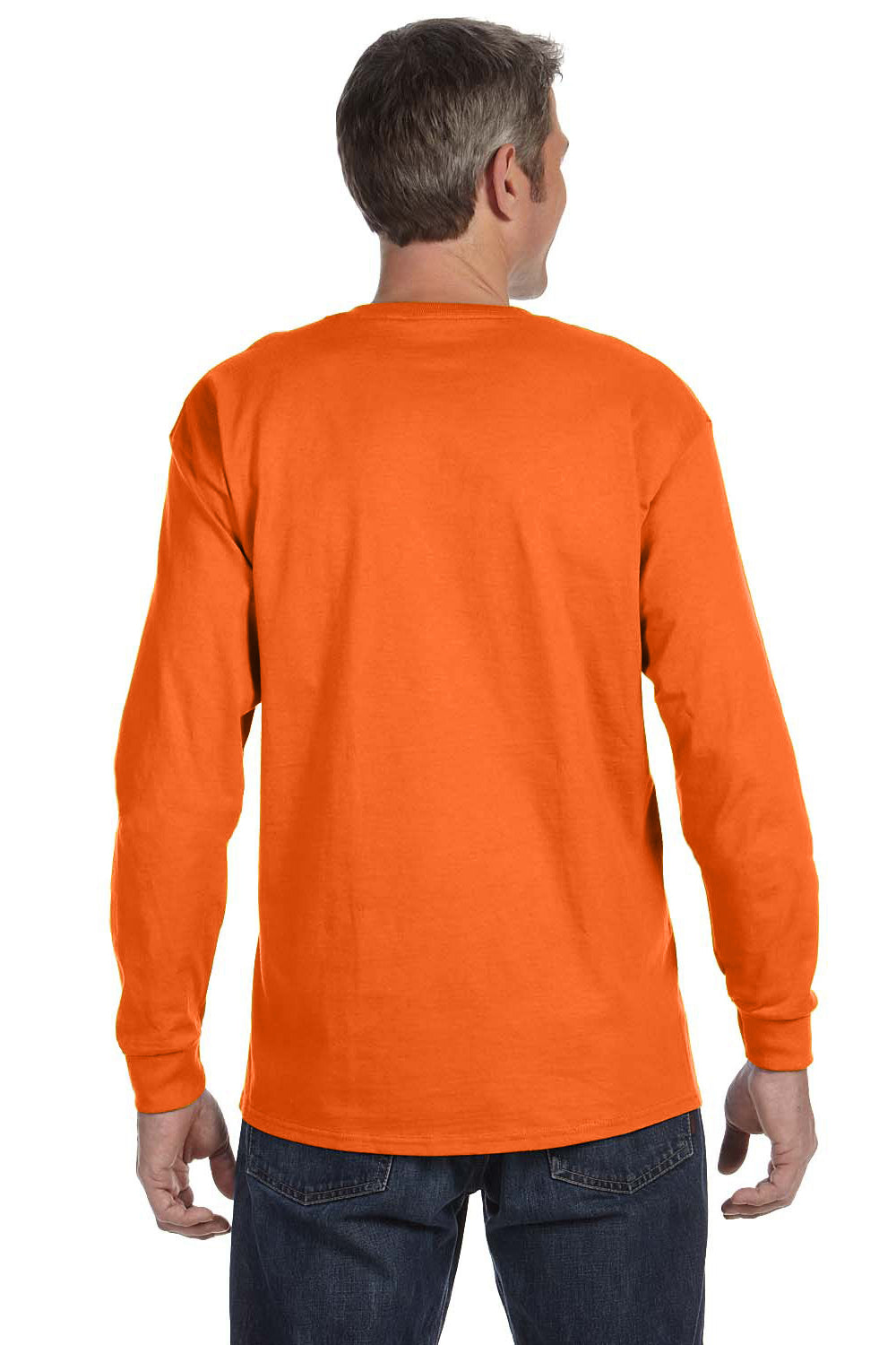 Gildan G540 Mens Long Sleeve Crewneck T-Shirt Safety Orange Back