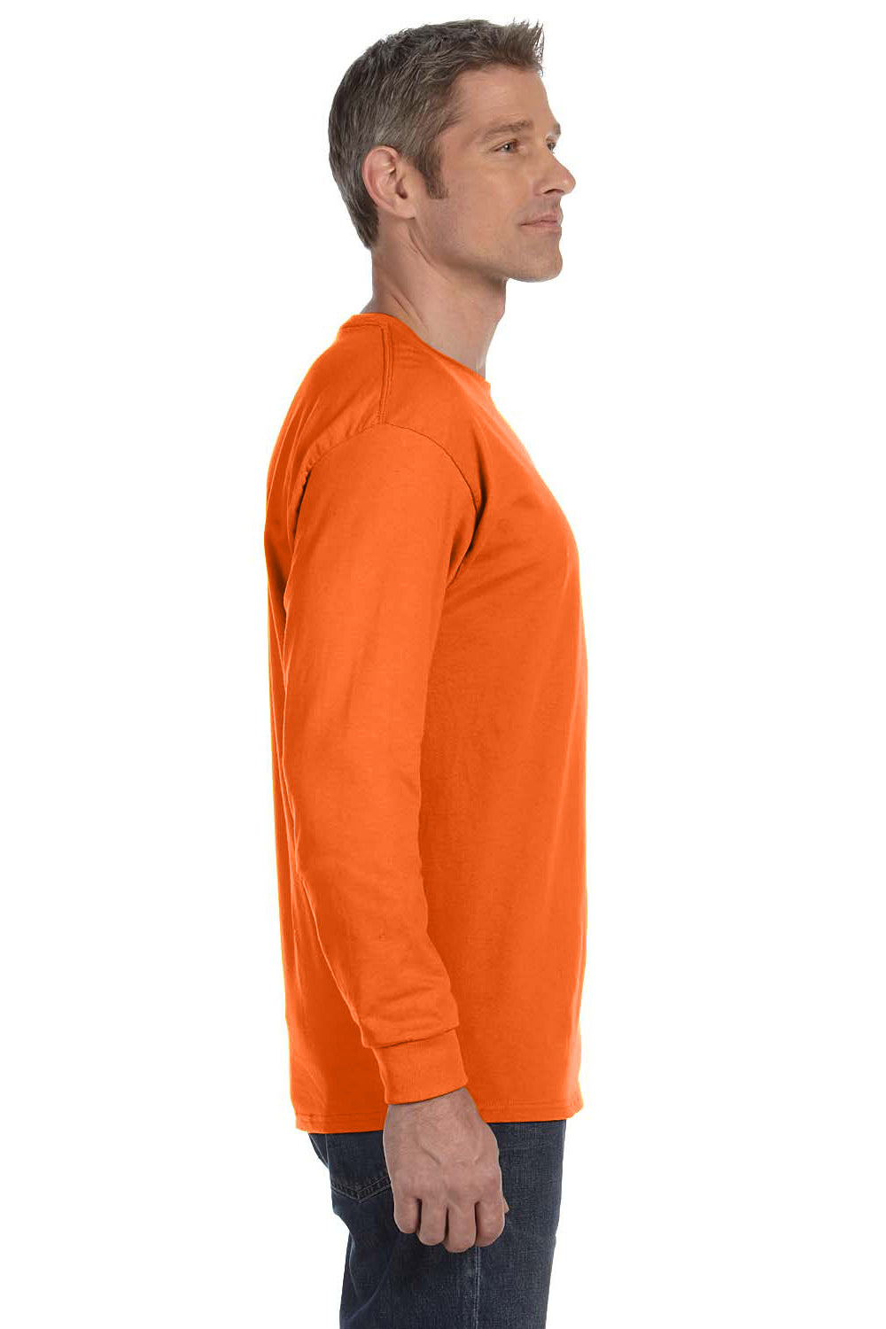 Gildan G540 Mens Long Sleeve Crewneck T-Shirt Safety Orange Side