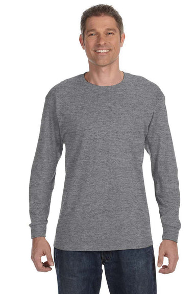 Gildan G540 Mens Long Sleeve Crewneck T-Shirt Heather Graphite Grey Front