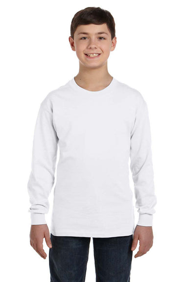 Gildan G540B Youth Long Sleeve Crewneck T-Shirt White Front