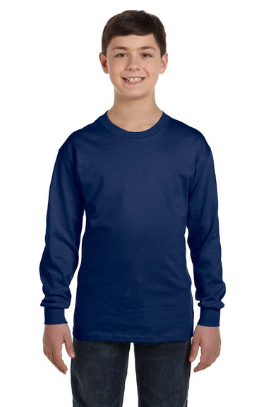 Gildan G540B Youth Long Sleeve Crewneck T-Shirt Navy Blue Front